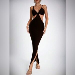 Sexy Ruched Bust Split Thigh Backless Bodycon Maxi Dress Medium